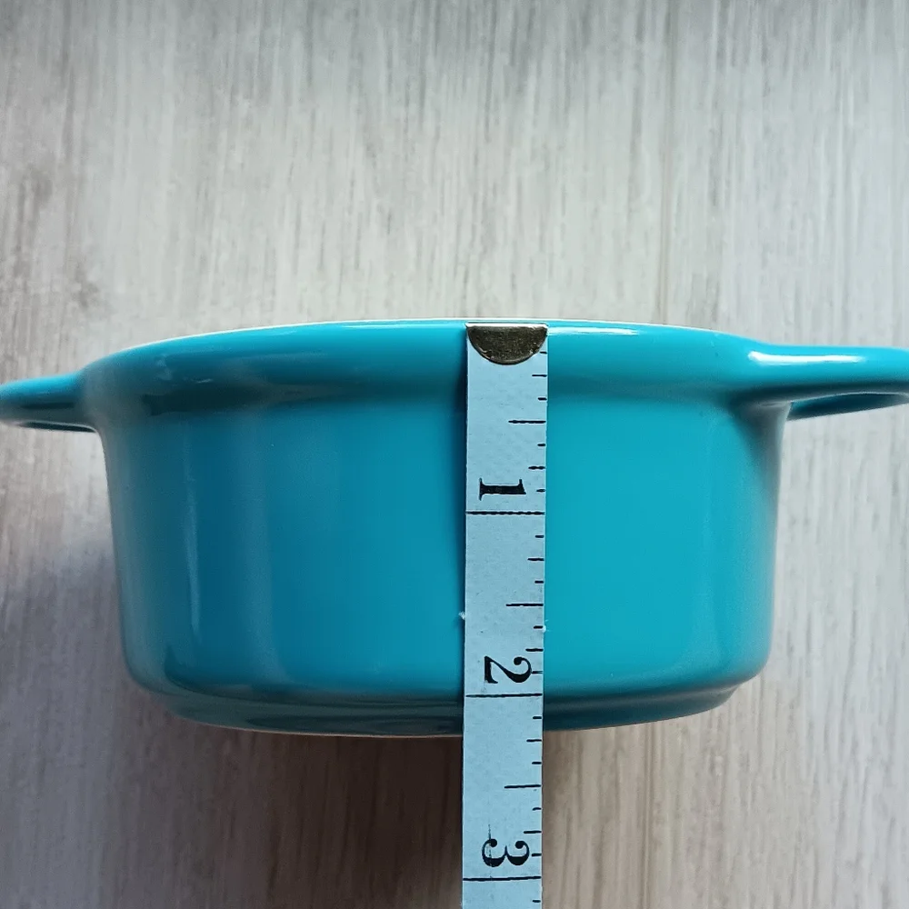 Pair of Ceramic Bowls with Lids & Handles Aqua Blue White 4.5